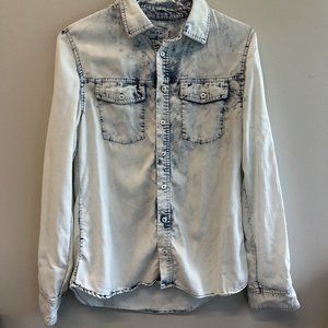 Acid Wash Button-Down Top